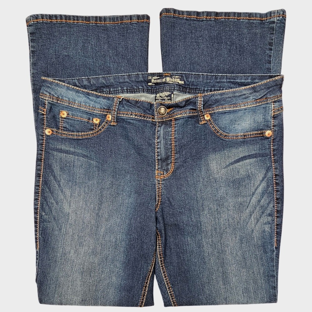 Source of Wisdom Bootcut Jeans Womens 18 Dark Wash Stretch Denim Flare Y2K Boho